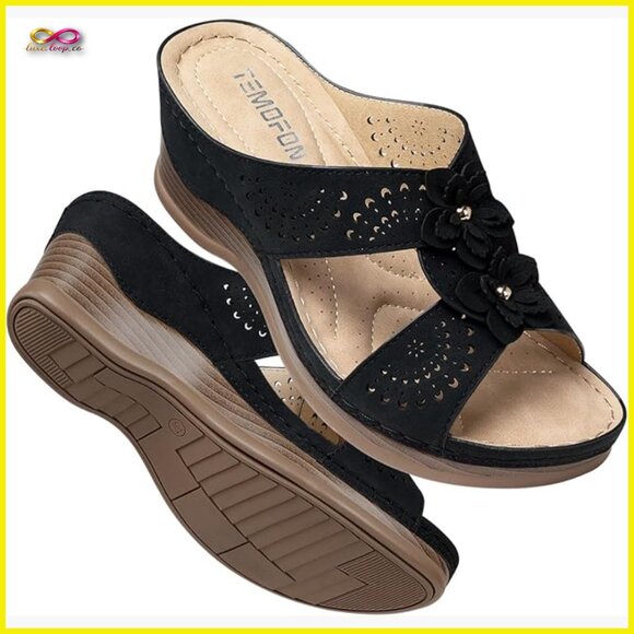 Leather Wedge Sandals Slip On Platform Orthopedic Comfort Casual Dressy